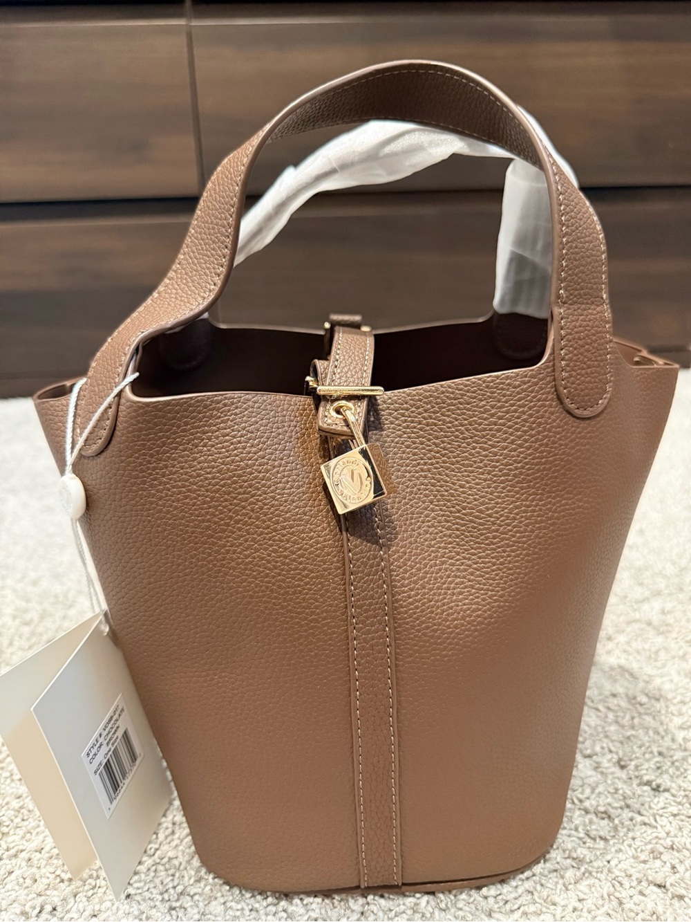 Valentino Orlandi Chocolate Brown Bucket Bag with Gold Hardware